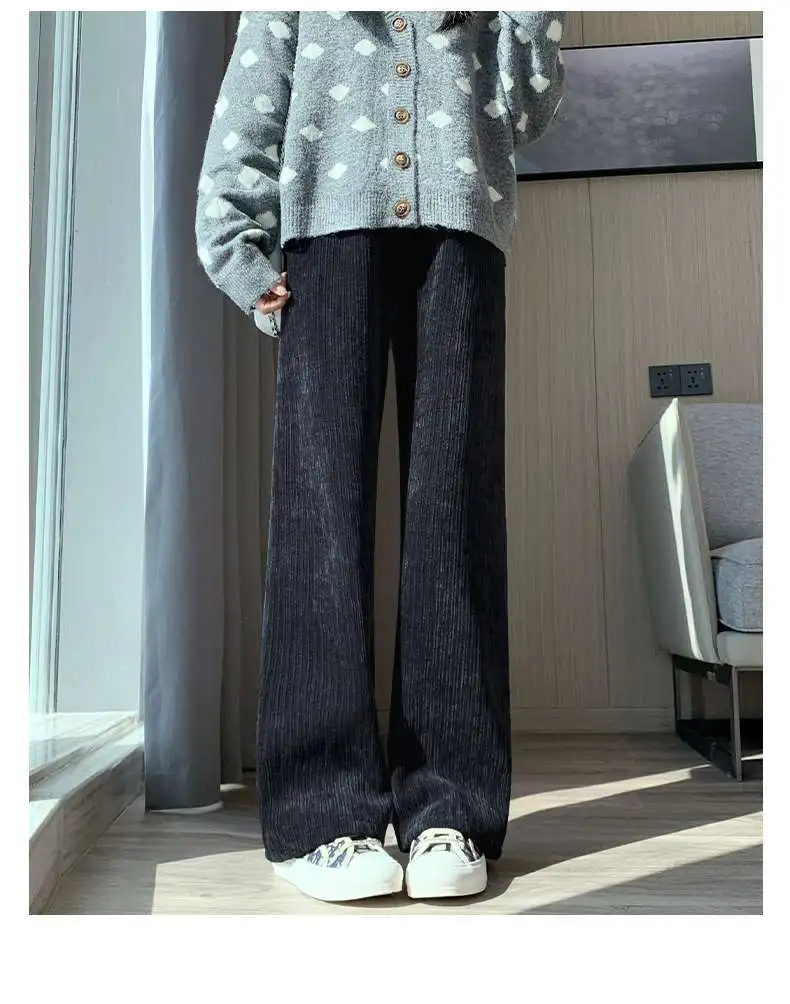 بنطال ذو قصة أرجل واسعة للإجازات النسائية الخريفية من القماش بطابقين مناسب بشكل منتظم من الأكاديمية سروال قصير مبطن ومحبوك ومحبوك منقوش للسيدات