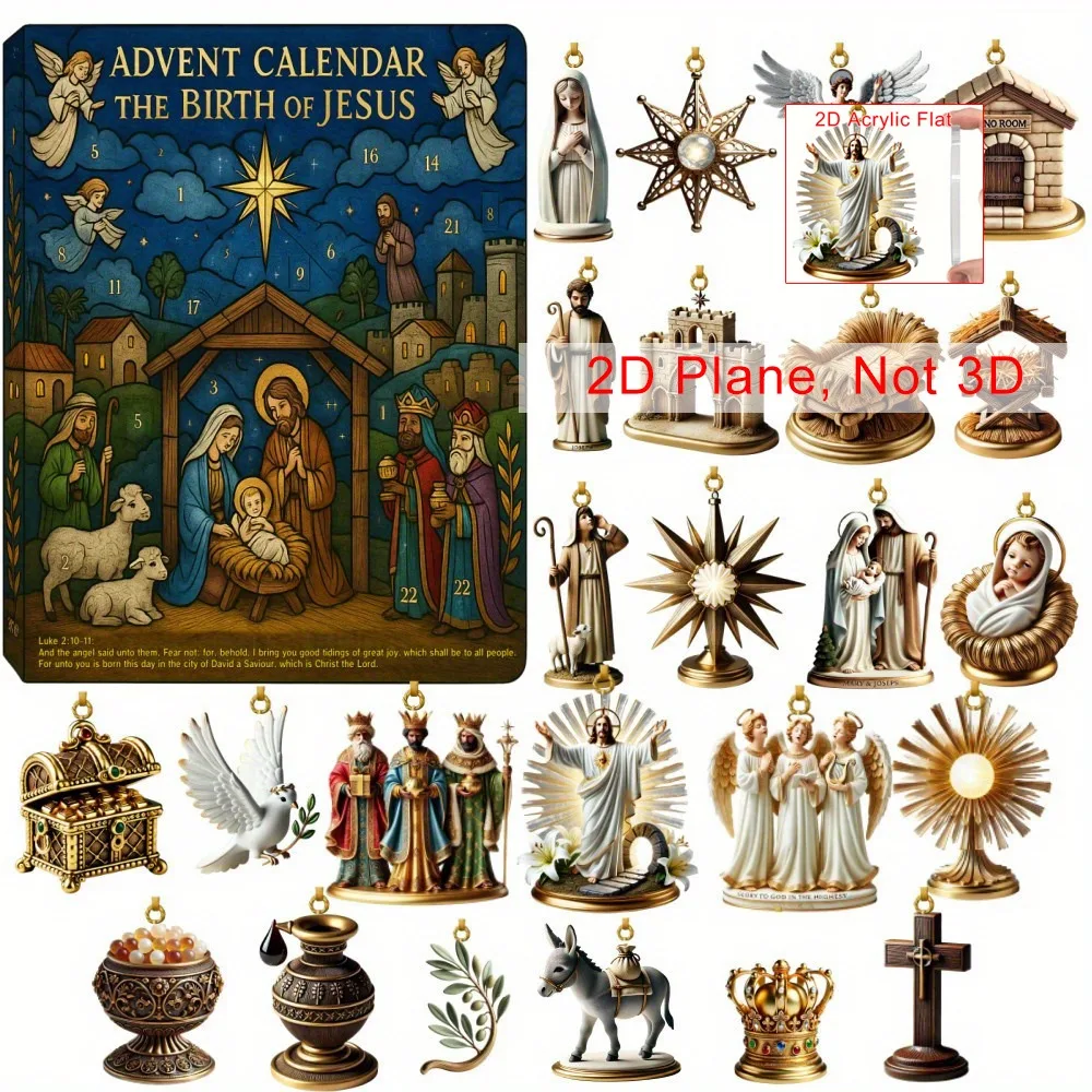 

Nativity Advent Calendar 2025 24-Day Christmas Countdown with 2D acrylic Religious Pendants for Christmas Tree Decoration Gifts