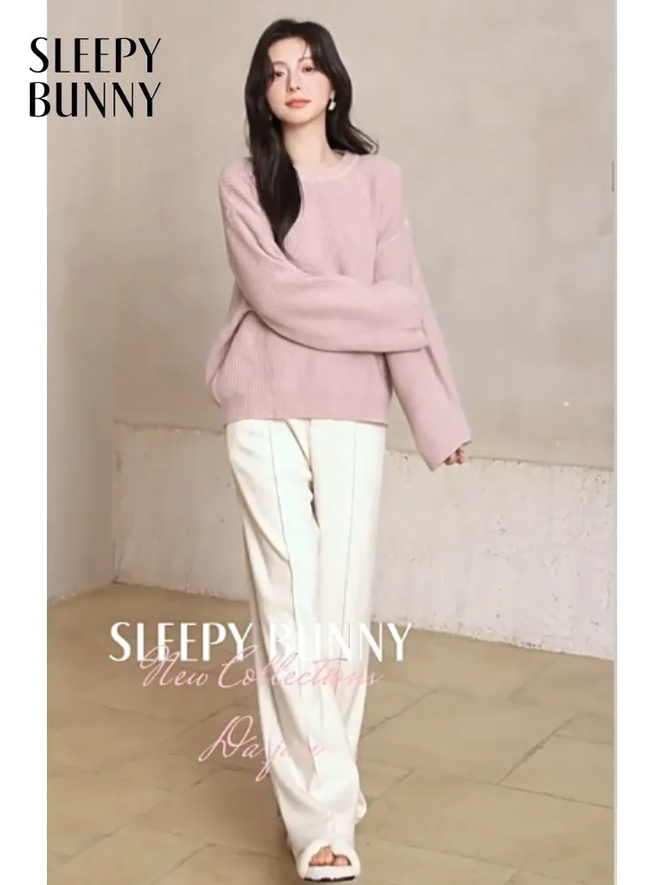 

Winter High-Waist Straight Pants Women Lady Cozy Thick Long Trousers Loose Fit Petite Friendly Elegant Casual Wear for Daily Use