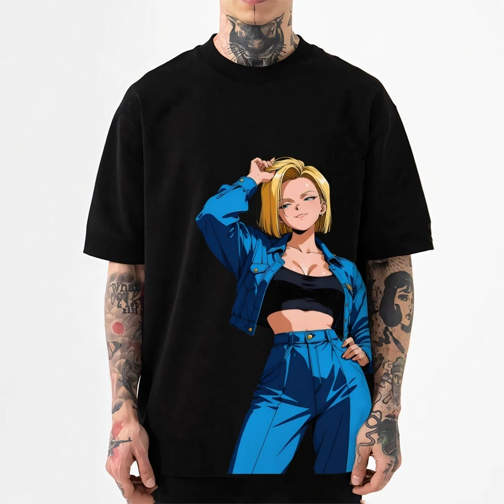 2026 Neues Dragon Ball Android 18 T-Shirt im japanischen Stil mit klassischem Aufdruck, Kurzarm-T-Shirt für Herren und Damen, Herren-Oberteile
