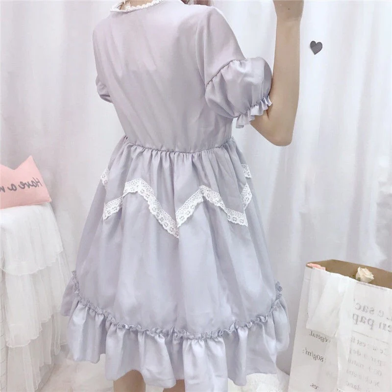 Cheap Lolita Dress Ruffles Kawaii Sweet Womens Daily Clothes Student A Line Japanese Style Teengager Girl Lace Patchwork Party