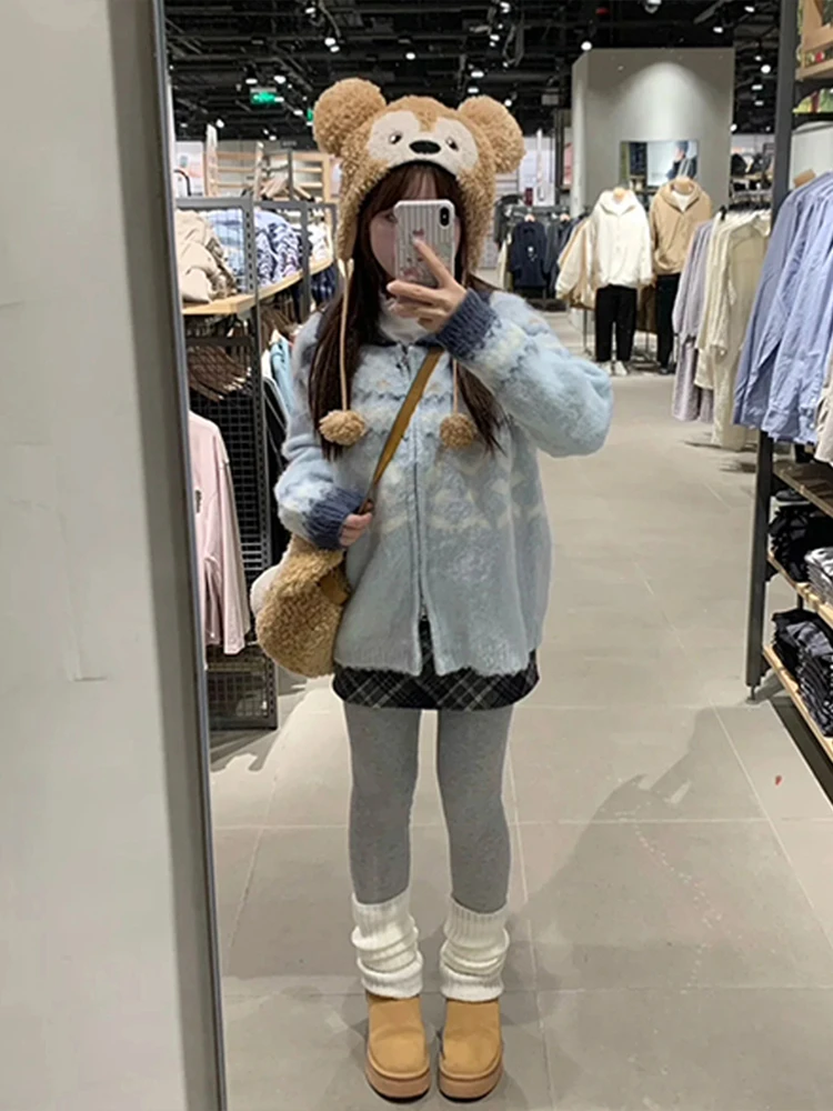 Fce 裏地付きジッパーニットオープンカーディガンレディースセーターアウターウェアルーズフィット韓国 Sle 冬カジュアルファイオン