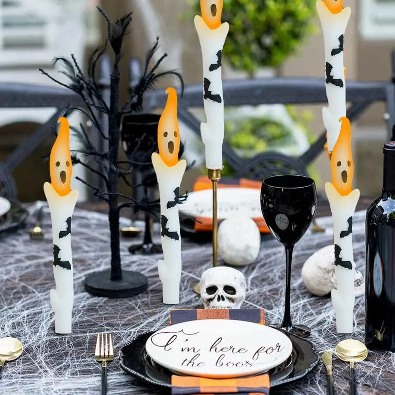 

Halloween 10 Pcs Taper Candles Pumpkin Ghost Taper Candles Portable Horror Atmosphere Candles for Home Holiday Party Decoration