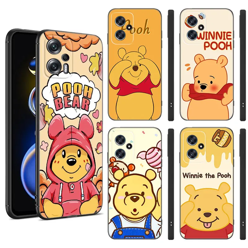 Honey The Pooh Bear Black Silicone Phone Case For Xiaomi POCO X3 X4 NFC F3 F4 GT F5 M3 M4 M6 X5 X6 Pro 5G C55 C65 M5