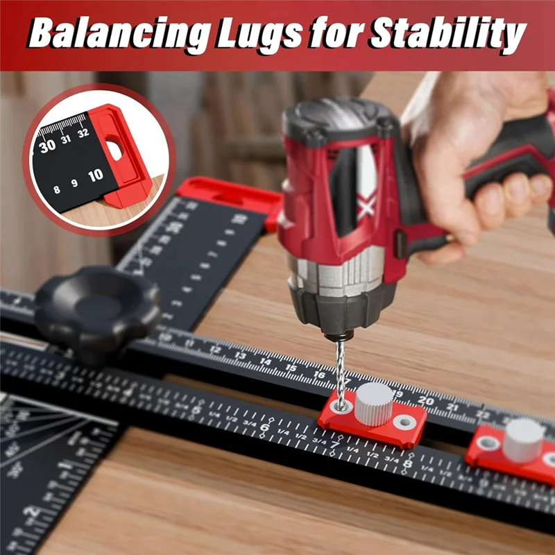 ABMO Woodworking 2 In 1 Drilling Positioning Ruler Combination Angle Ruler T-Shaped Ruler Cabinet Hardware Jig
