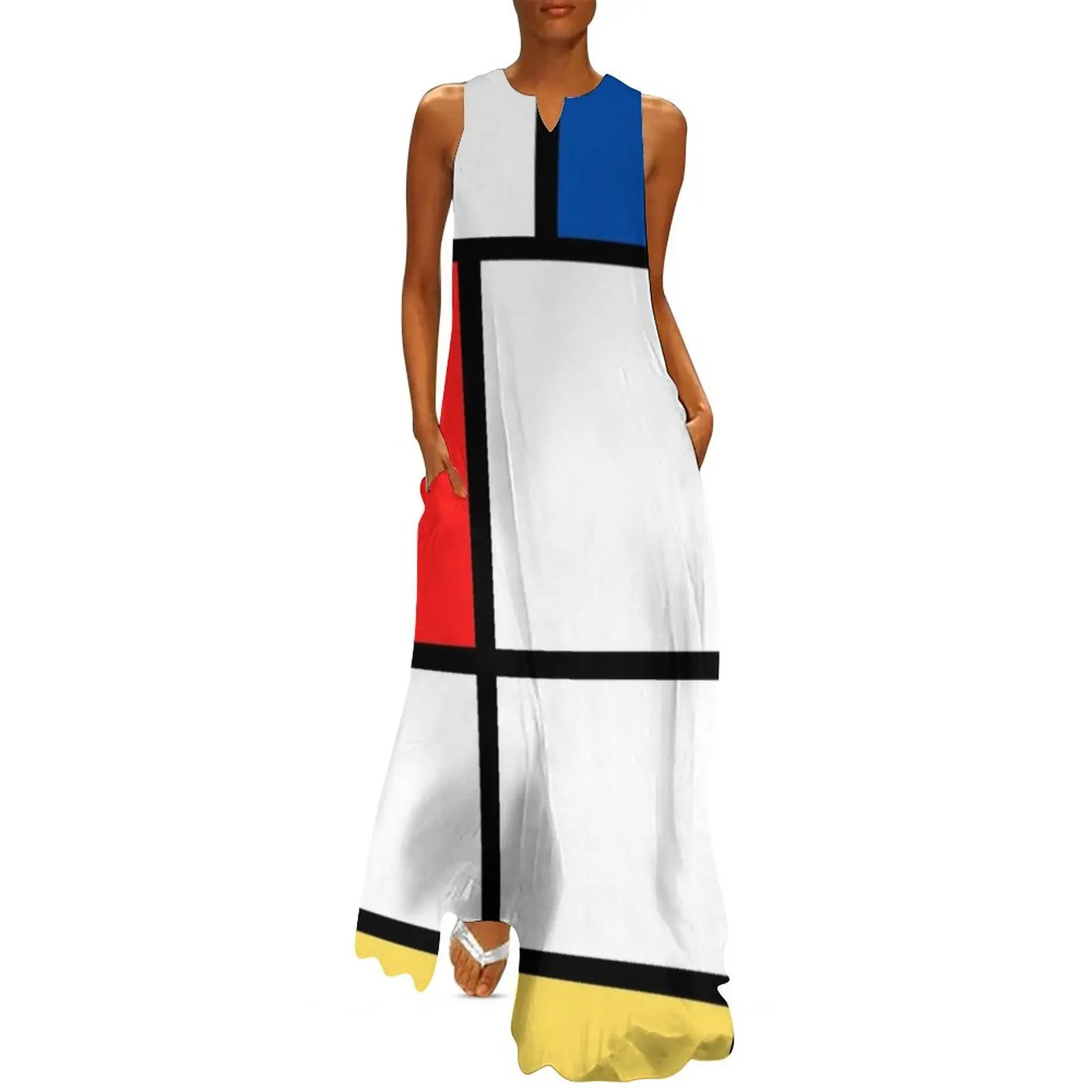 De Stijl #1 (Mondrian Inspired) Modern Bauhaus Abstract Long Dress women