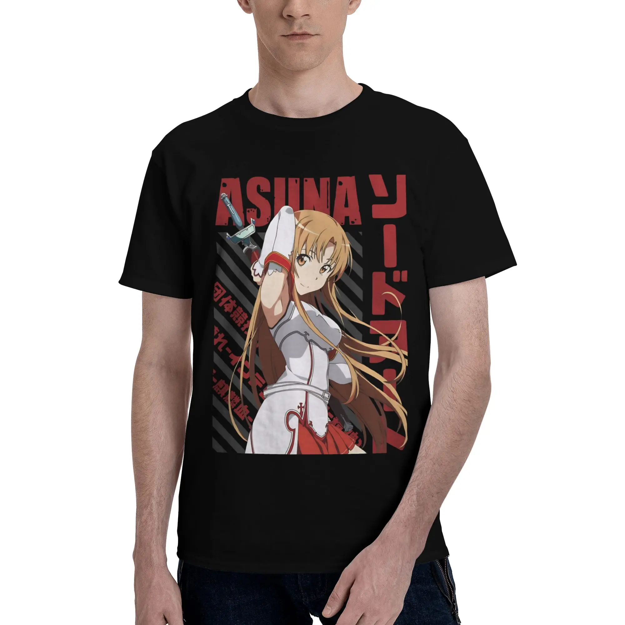Yuuki Asuna Waifu Lustiges Grafik-T-Shirt aus 100 % Baumwolle, Bandai SAO Tops T-Shirts für Herren