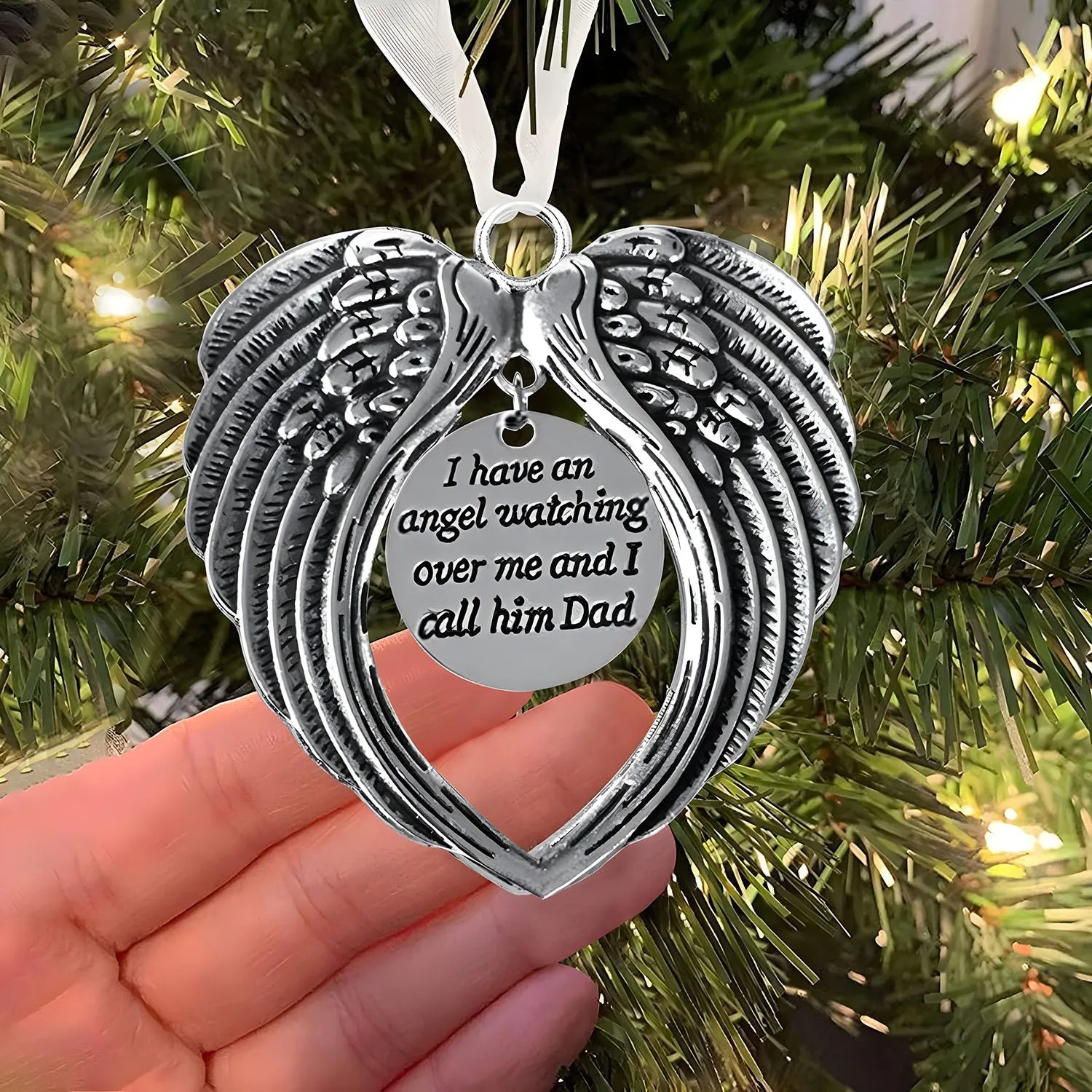 My Heart Is In Heaven Angel Wing Ornament Christmas Tree Pendant Household Festival Party Decorations Xmas Memorial Pendants