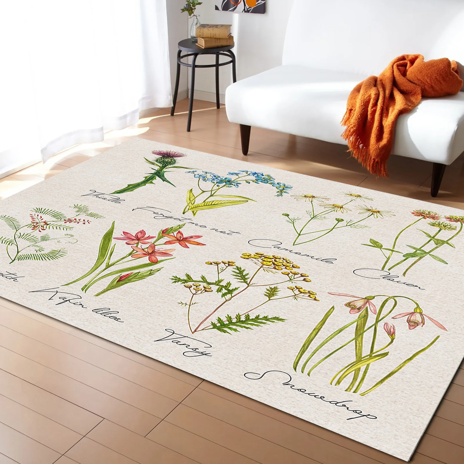 

Vintage Flowers Herbaceous Plant Carpet Area Rug Children's Room Living Room Bedroom Large Rug Home Play Decoration Floor Mat