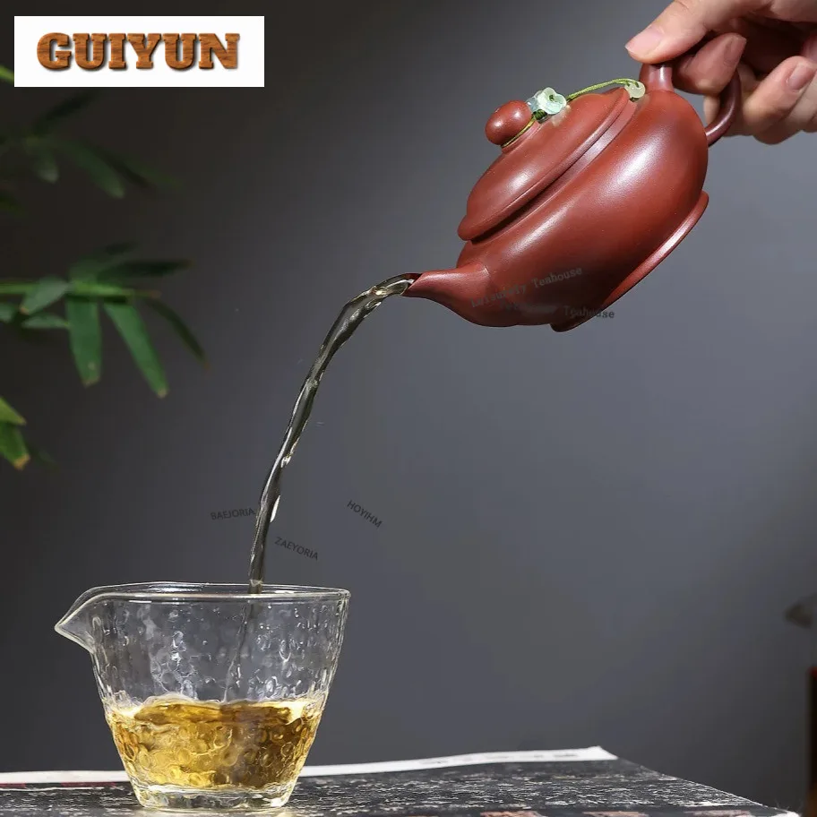 280ml Retro Yixing Purple Clay Teapots Handmade Laughing Sakura Pot Raw Ore Red Leather Dragon Mud Kettle Zisha Tea Set Gift