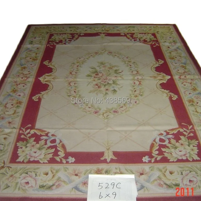 Free shipping  9'x12'  Aubusson woolen rugs red design needle point  Shabby Chic carpets -- all kinds of rugs in our store