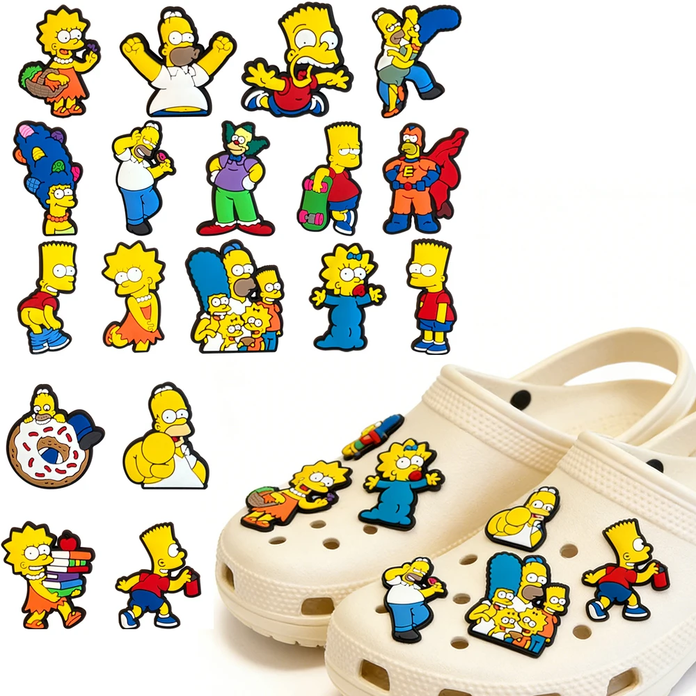 18-teiliges Anime Simpson Schuh-Charms-Set, Niedliche Sandalen-Accessoires, PVC-Abzeichen für Kinder, Unisex Kindergeschenk-Dekoration