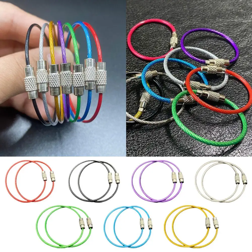 Colorful EDC Keychain Stainless Steel Carabiner Key Holder Keychain Wire Tactical Screw Key Key Tools Locking Camping Chain T4K5