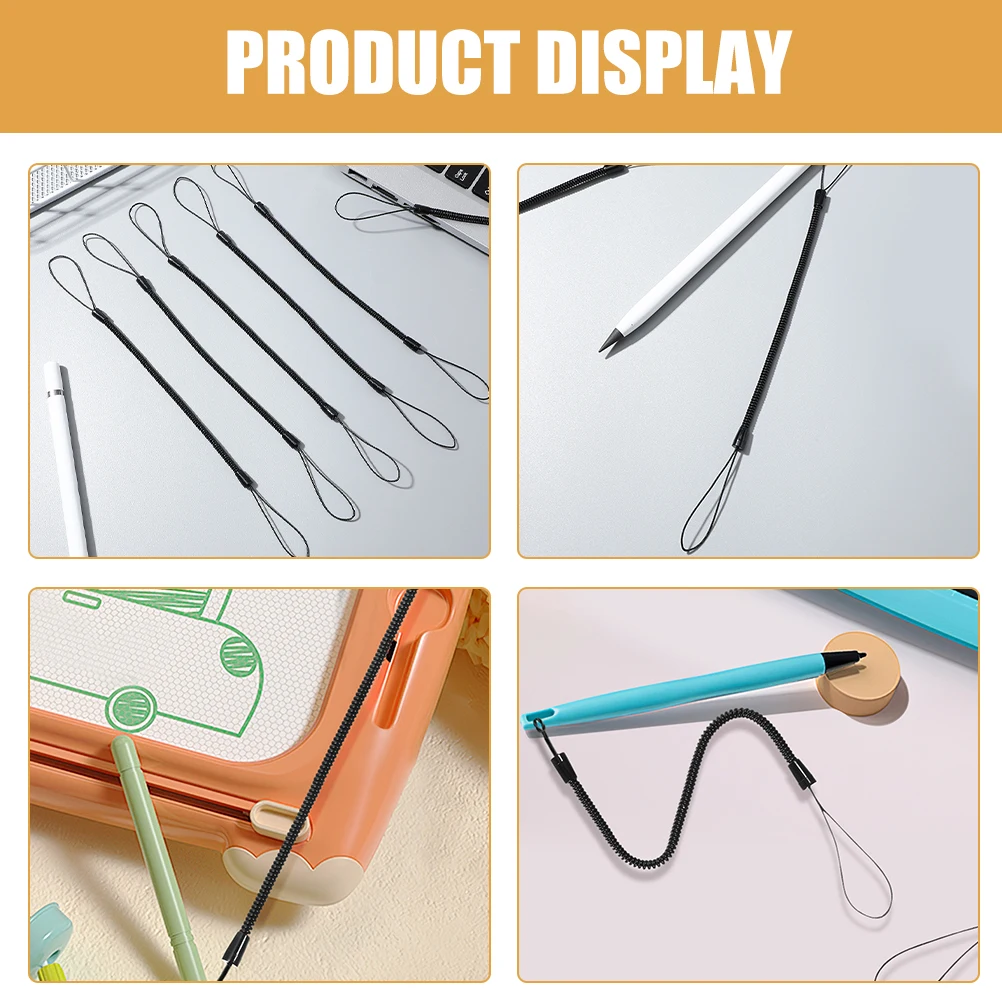 10pcs Stylus Spring Cord Elastic Lanyard Coiled Pen Strap Anti Dropping Rope Plastic Tether Hook For Daily Use