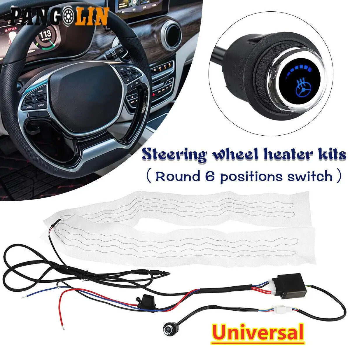 1Set Universal 6 level 25in Car Heated Steering Wheel Cover Car Engine Accessories Interior Parts DIY Kit Heater Pad Winter