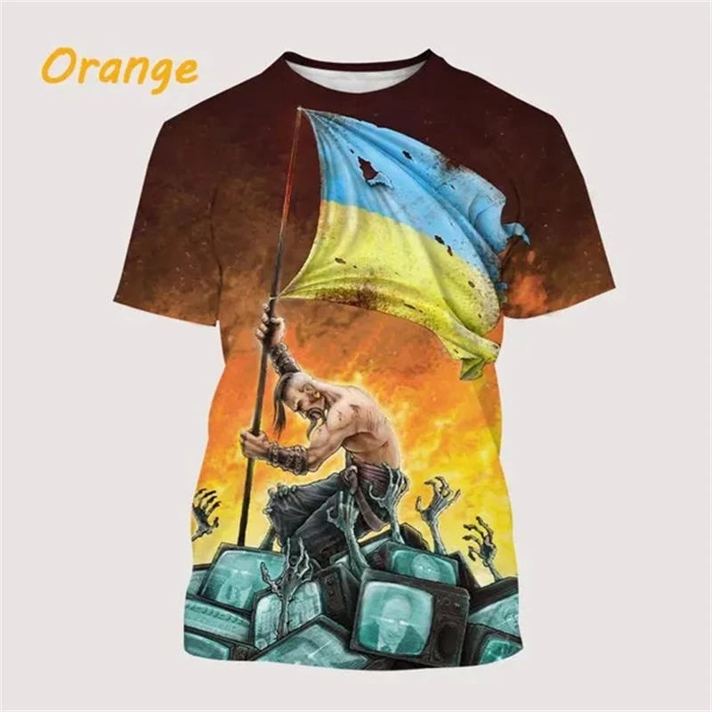 I Love Ukraine Flag Graphic T Shirt for Men Clothing 3D Ukrainian Patriotic Emblem Short Sleeved T-shirt Unisex Tops Tee Shirts