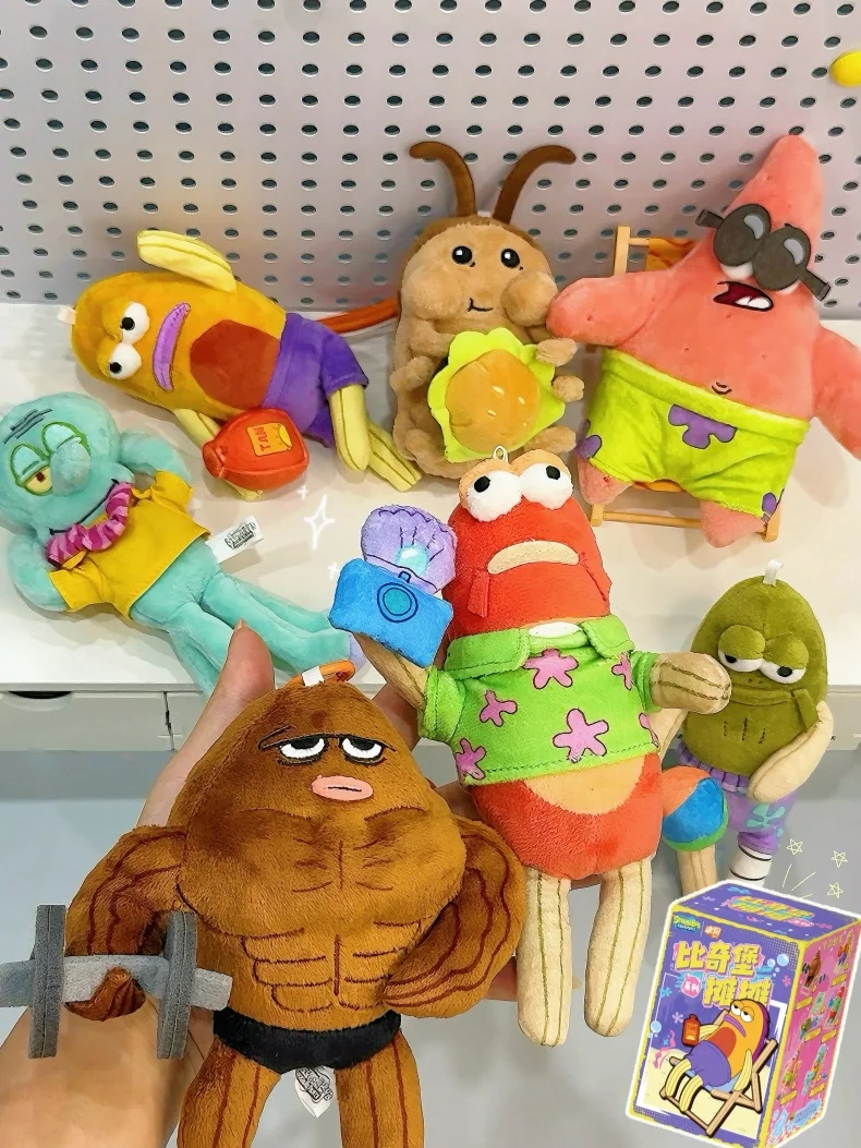 Original Bikini Bottom Stall Series Blind Box Bewegliche Figuren mit Hintergrund, Lustige Hässlich-Süße Flauschige Taschenanhänger Geschenk-Spielzeug – Detail 1