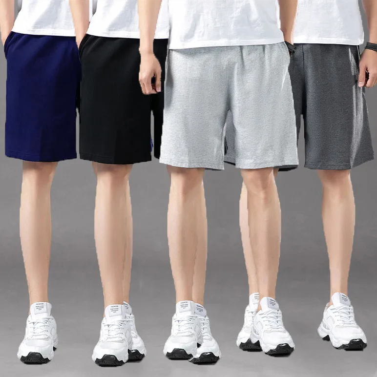 

Cropped pants men's solid color sweatpants summer slacks beach shorts elasticated waistband pocket men's shorts