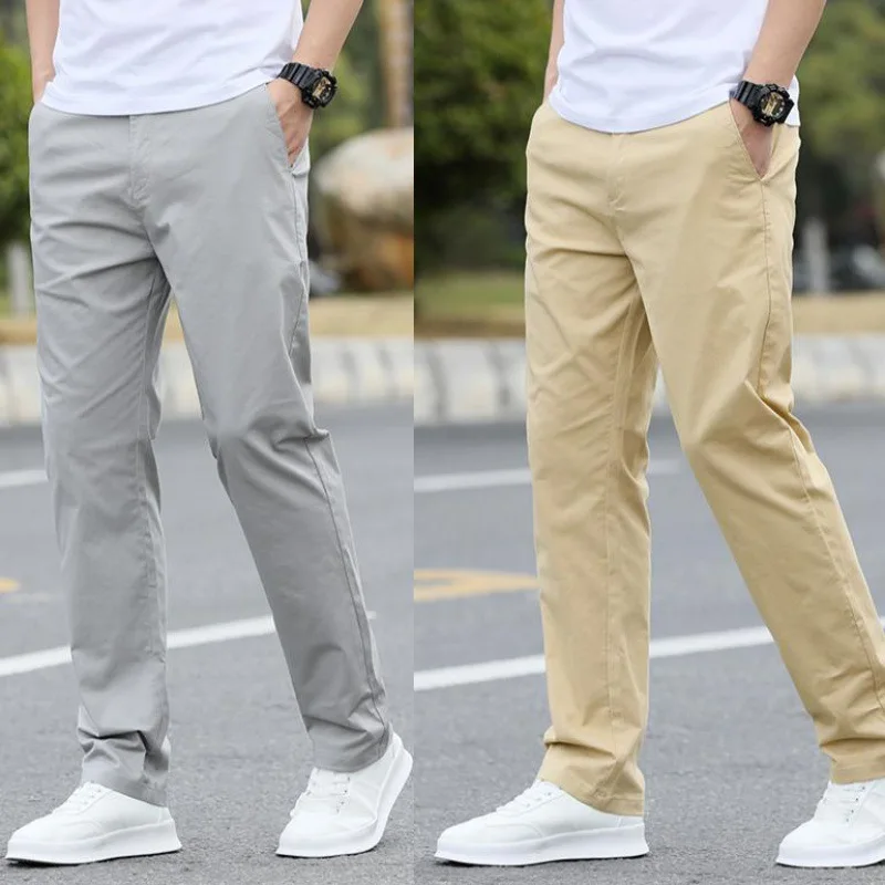 

Spring Summer Thin Elastic Casual Pants Men Loose Straight Pure Cotton Long Busin plus Size Trendy Trousers