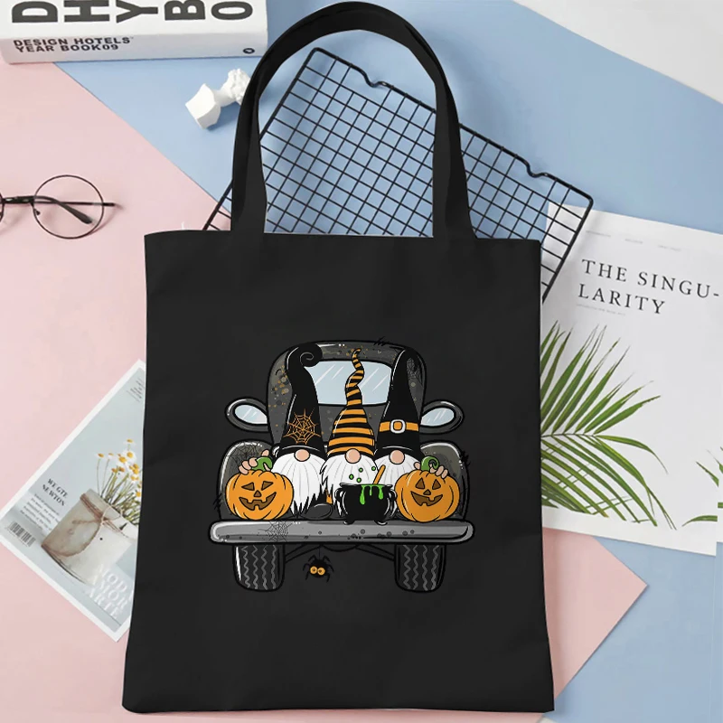 Fashion Halloween Pumpkin Print Handbag Women Design Shopping Bags Teenager Reusable Canvas Tote Bag Female New Shoulder Bag