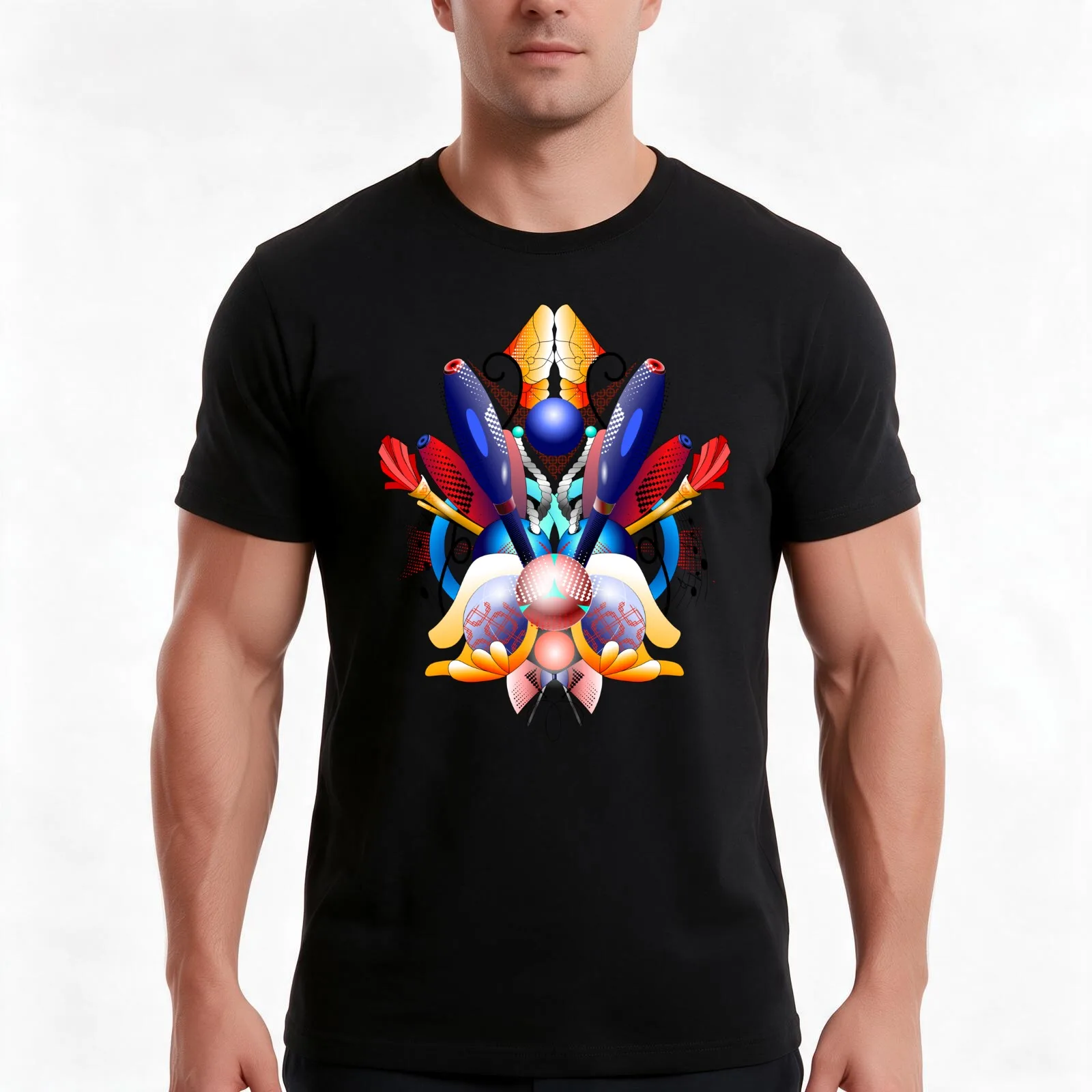 Symmetrical design of juggling props in color T-Shirt Summer Casual Cotton Tee Oversized Streetwear Tops Unisex Men Women