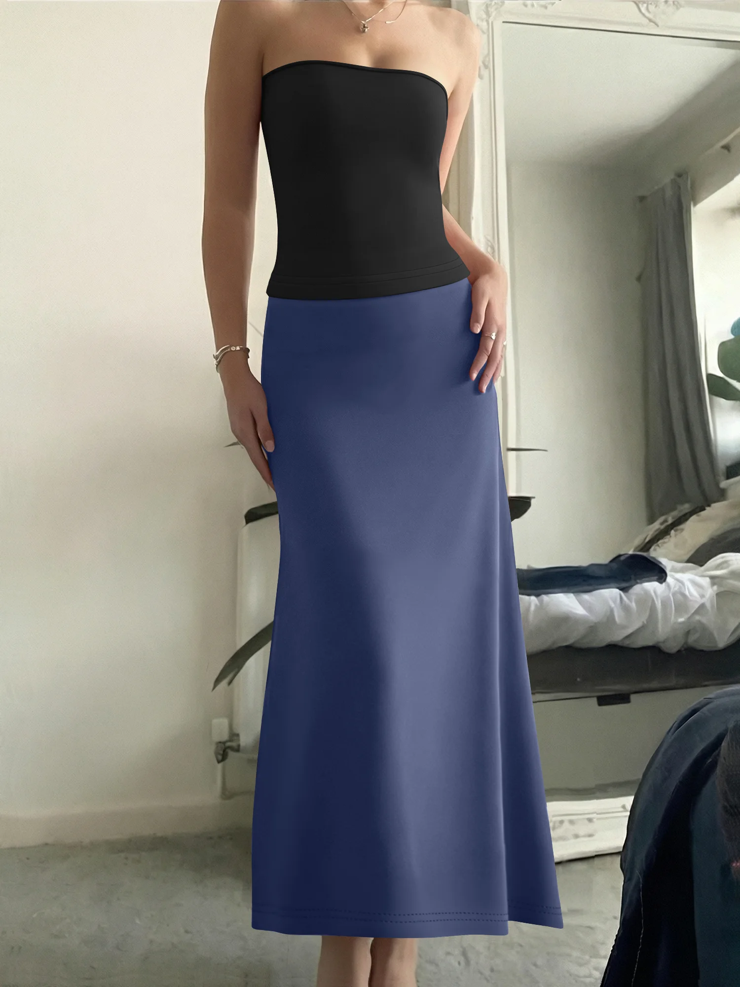 

Solid Color Sleeveless Bandeau Top Mermaid Skirt 2Pcs Set Female Elegant Daily Holiday Party Dress Outfit
