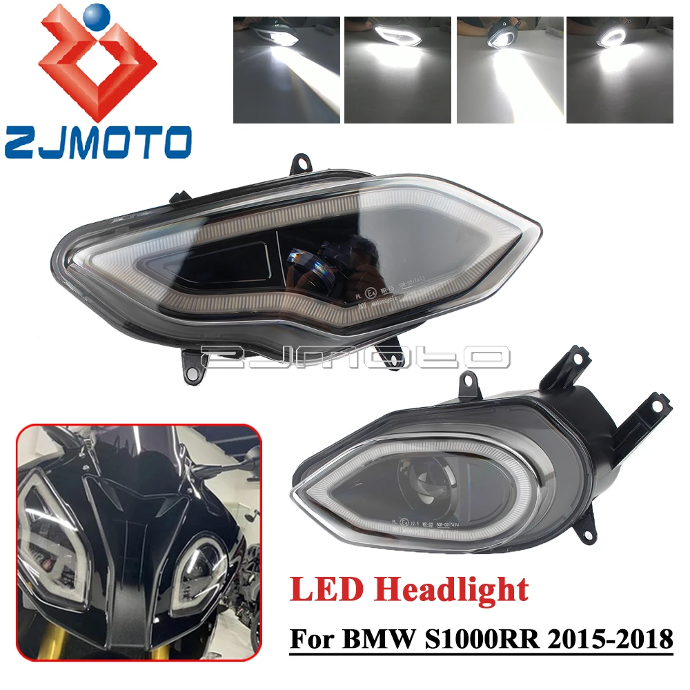 Motorcycle LED Headlight Assembly Hi/Lo Beam Angel Eye Head Lamp DRL Front Light For BMW S1000RR 2015-2018 Plug & Play Headlamp