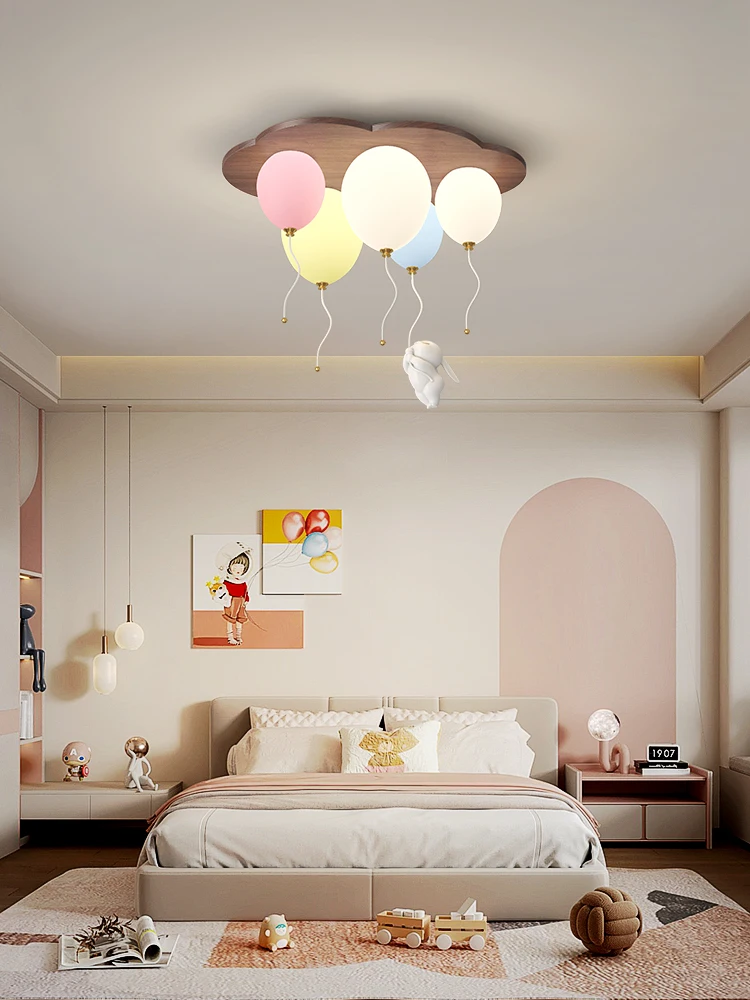 Modern Balloon Led Ceiling Lights Wooden For Children's Room Decoration Baby's Boy Girl Bedroom