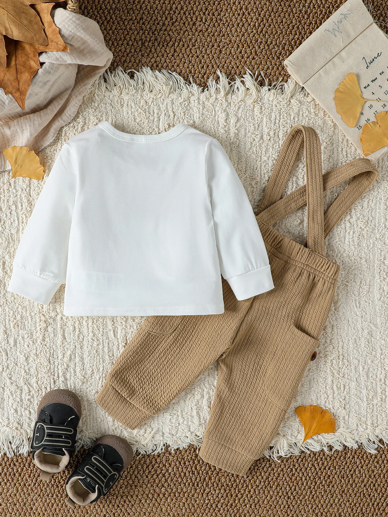 2025 Fashion Baby Boys 2Pcs Autumn Long Sleeve Cartton Bear Top+ Solid Overalls Baby Jumpsuit For 1-3Y Sets Casual Clothes