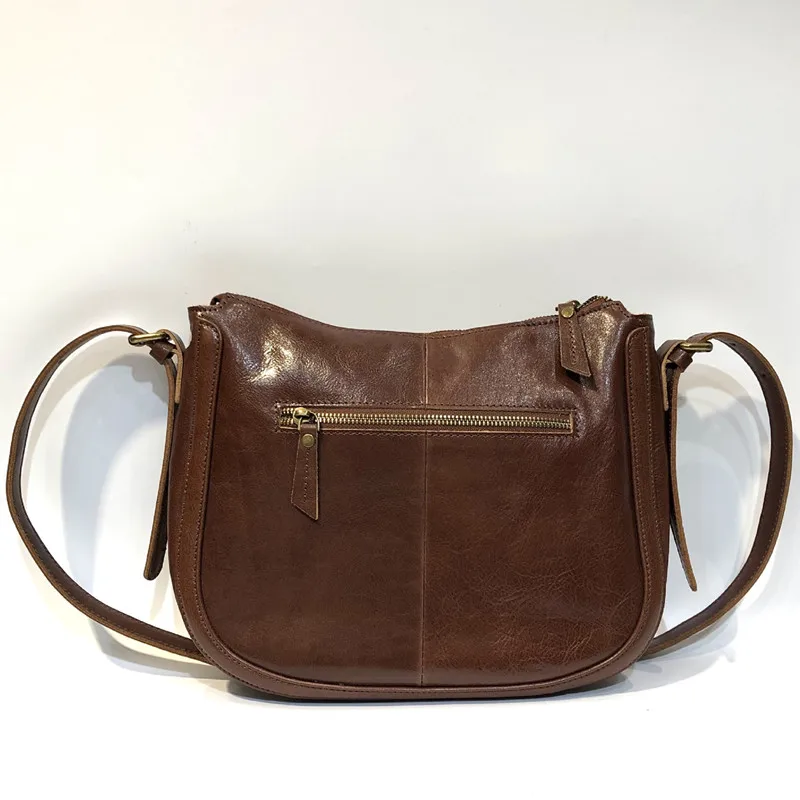 Vintage Natural Leather Messenger Bag Simple Women Crossbody Bags Vegetable Tanned Cowhide Single Shoulder Bag Female Purse Tote