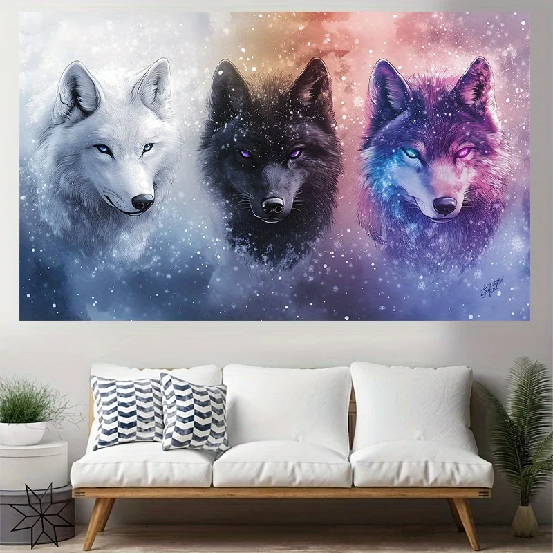 Three Wolves of the Sky Digital printing polyester wall tapestry suitable for use in living rooms bedrooms offices bars party