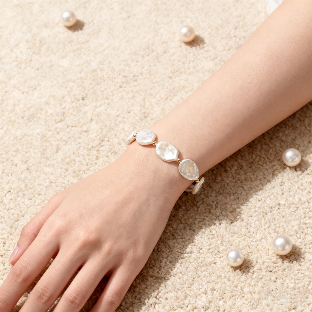Hengsheng 13.5mmX17mm Big Baroque Freshwater Pearl Bracelet for Women 16cm 18cm 20cm 4.5cm Extend Chain Adjustable Bracelet