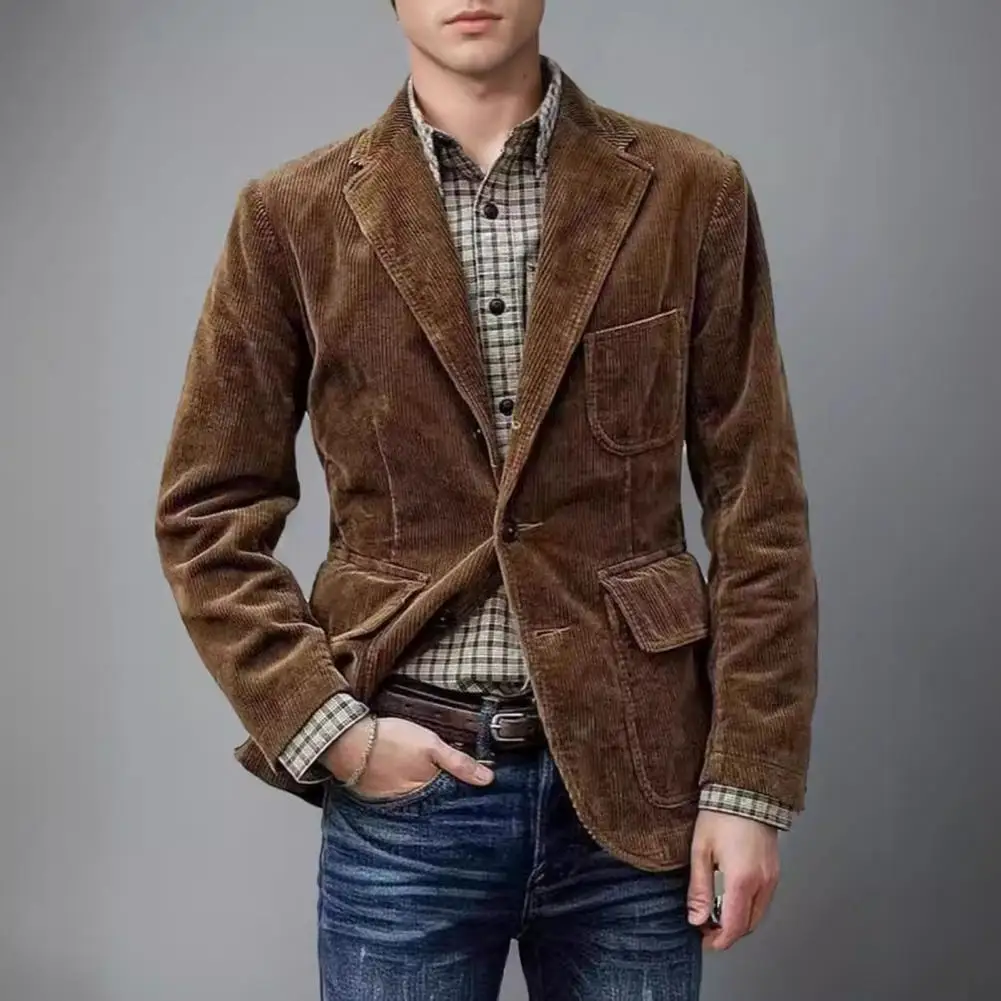 

Вельветовый текстурированный мужской пиджак, пальто с клапанами и карманами, с лацканами и длинными рукавами, однобортный пиджак, утепленное официальное пальто, зимнее пальто