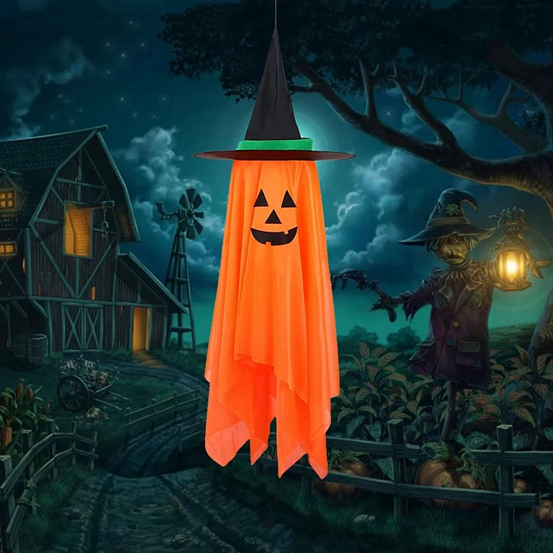 Halloween Decorations Orange Pumpkin Wizard Hat Halloween Decor Hanging Pumpkin Ornaments For Home Indoor Outdoor