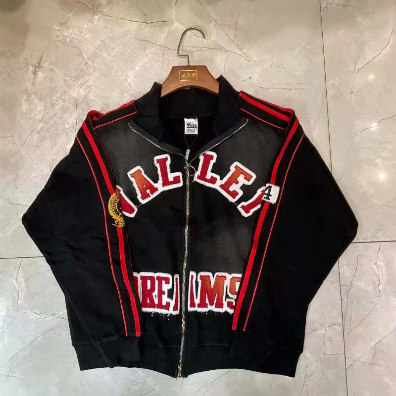 بلوزات VALLEY Zipper للرجال 1:1 أفضل جودة سترات بشعار مطرزة عتيقة أمريكية كبيرة الحجم