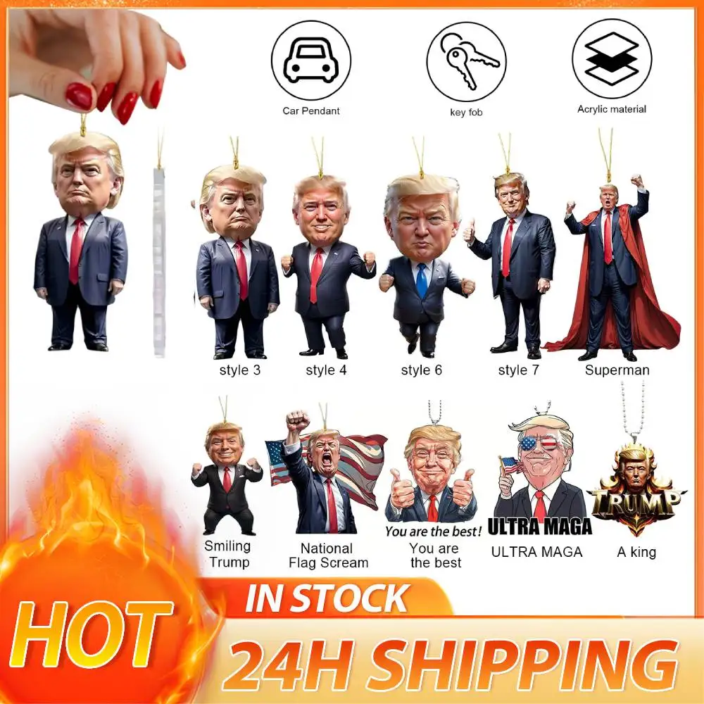 Acrylic Trump Car Hanging Ornament Funny Donald Trump Ornament Trump Presidential Pendant for Car Backpack Keyring for Hot Sell