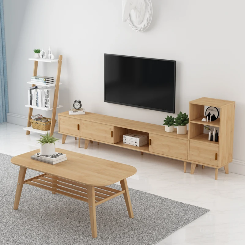 

Nordic minimalist TV cabinet, living room, modern small unit, bamboo solid wood furniture, TV cabinet, natural wood color coffee