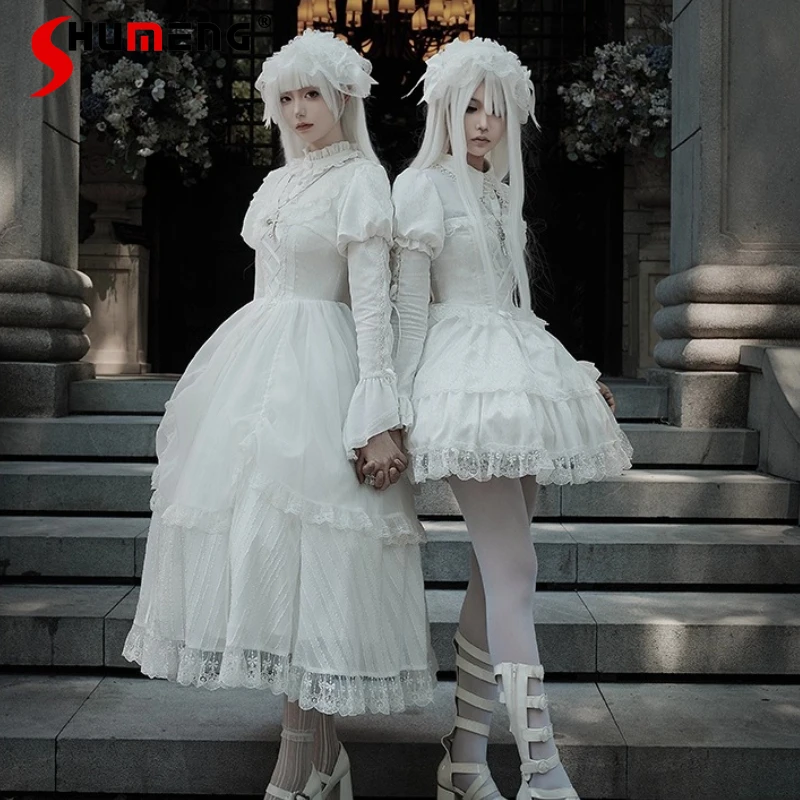 

Halloween Cos White Dress Set OP Autumn New Women's Gothic Slim Fit Elegant Vintage Long Dress French Court Style Princess Dress
