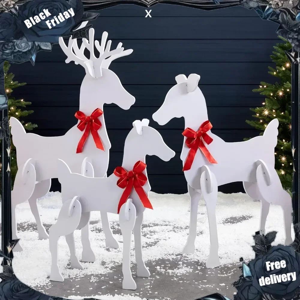 3-Piece 56in Reindeer Family Silhouette Set, Outdoor Christmas Deer Set, PVC Yard Decoration, Holiday Decor for Lawn