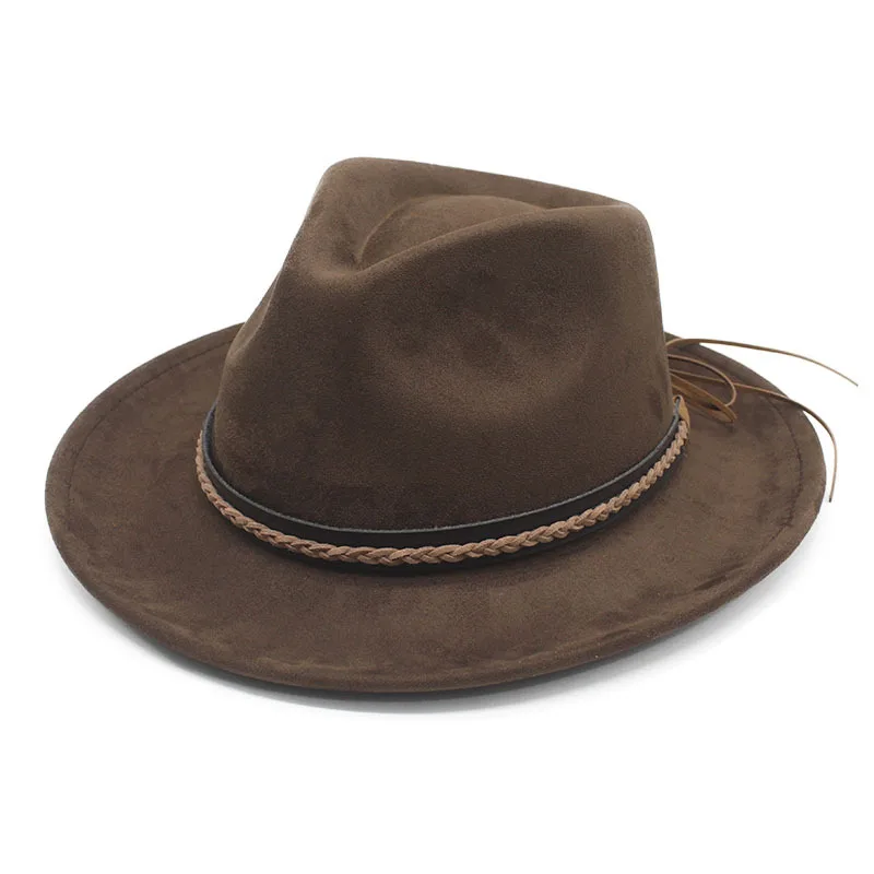 2026 Suede Western Cowboy Hat Jazz Hat Panama Hat with Decorative Ribbon
