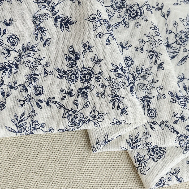 

140x50cm Blue Fragmented Flowers Pastoral Printed Fabric Polyester Linen Handmade DIY Dresses Tablecloths Curtains Sewing Fabric