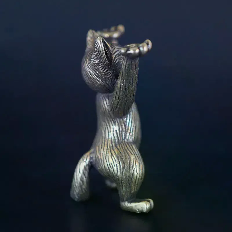 1 pçs metal latão estatuetas animais antigo cobre dos desenhos animados kung fu gato estátua ornamentos de mesa miniaturas decoração para casa