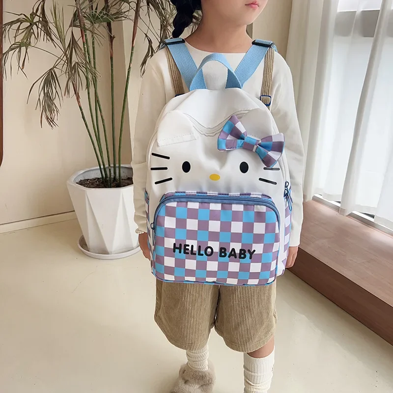 Sanrio Hello Kitty New Cute Plaid Student School Bag Cartoon Duża pojemność Lekki plecak dziecięcy dla niemowląt Torba na przekąski