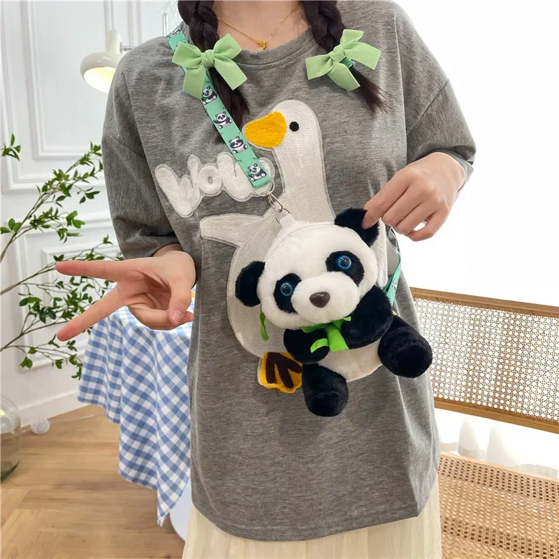 Bolso de hombro de Panda de bambú para niños, bolso cruzado de Panda de peluche de dibujos animados para niñas, nuevo