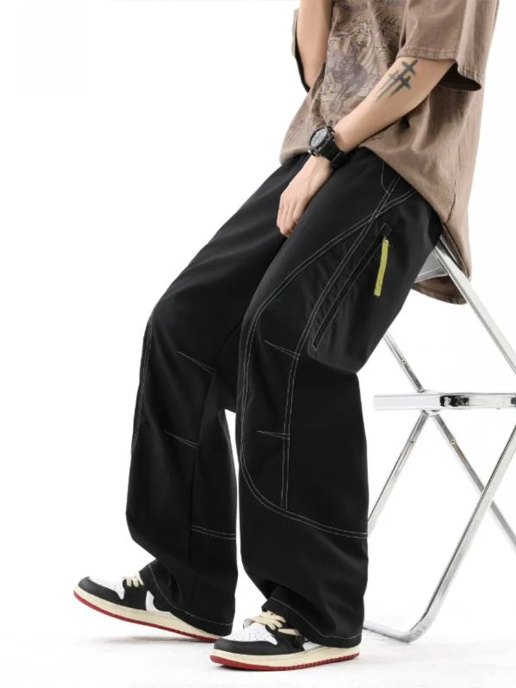 

Американские повседневные рабочие брюки для мужчин, новые весенние свободные прямые брюки с широкими штанинами, простые универсальные подростковые брюки из полиэфирного волокна