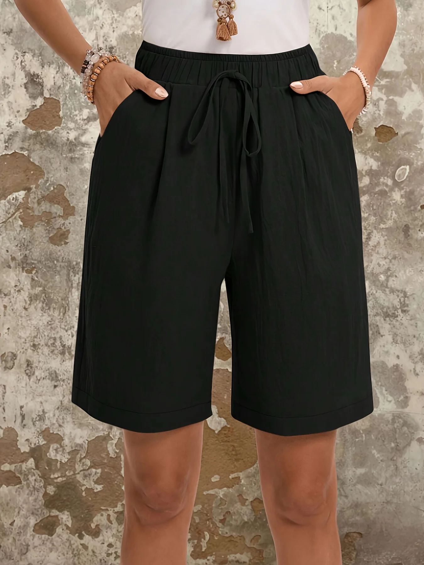 

Женские однотонные шорты с карманами на шнурке, удобные и повседневные