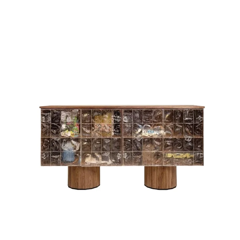 Solid wood transparent porch dining side cabinet, amazing silent wind art retro villa medieval storage cabinet