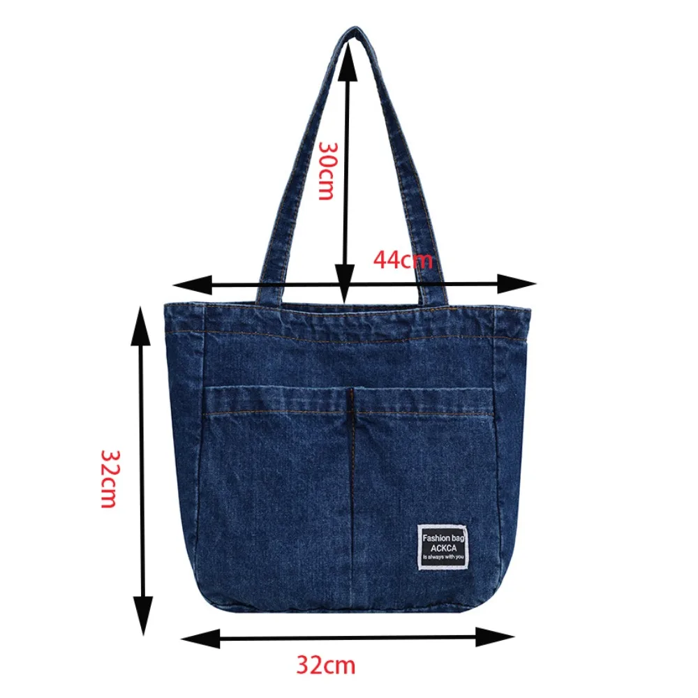 Trendy Denim Canvas Shoulder Bag Handbag Large Capacity Commuting Bag Shopping Totes Bag Summer Beach Bag Underarm Bag