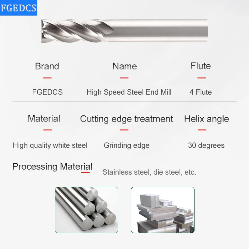 4 ขลุ่ยเหล็กสีขาว 6 8 1 12 มม.สีขาวเครื่องตัดเหล็ก CNC ความเร็วสูงเครื่องตัดเหล็กตรง Shank 1.5 มม.เครื่องมือ