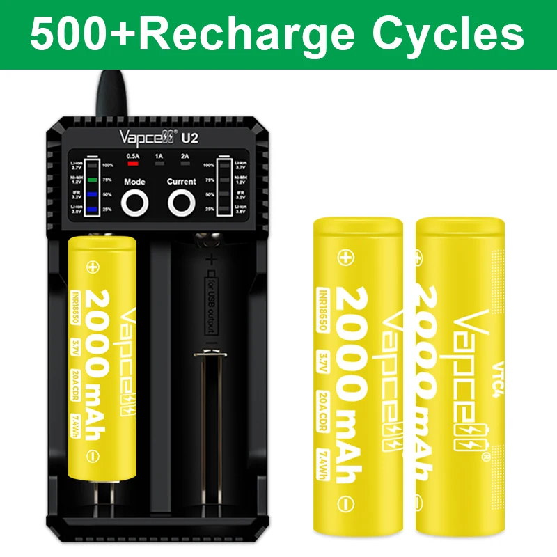 Оригинальный аккумулятор Vapcell 18650 VTC4, емкость 2000 мАч, 20 А, 3,7 В, литий-ионный аккумулятор для игрушек-фонариков